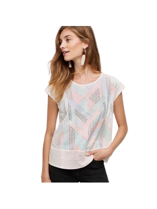 Anthropologie Tops - Anthropology embroidered geometric back button oversized shirt - medium petite